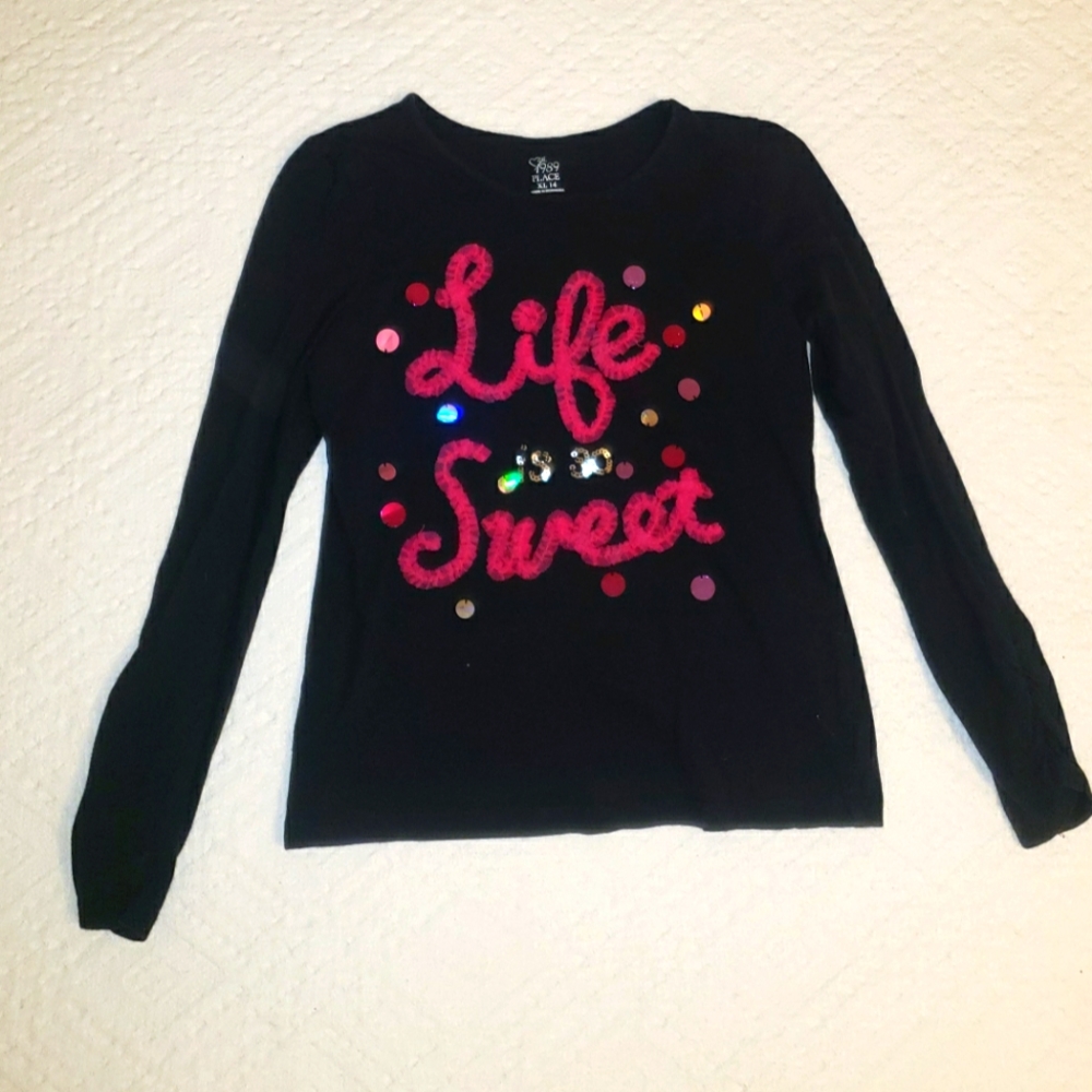 Childrens Place black long sleeve top, 14